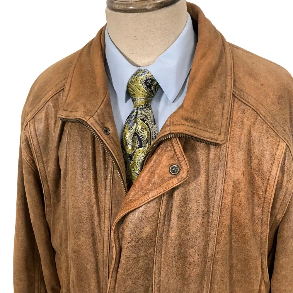 Wilsons Leather Jacket Mens 4XL Brown Thinsulate Lined Bomber Distressed Vintage
